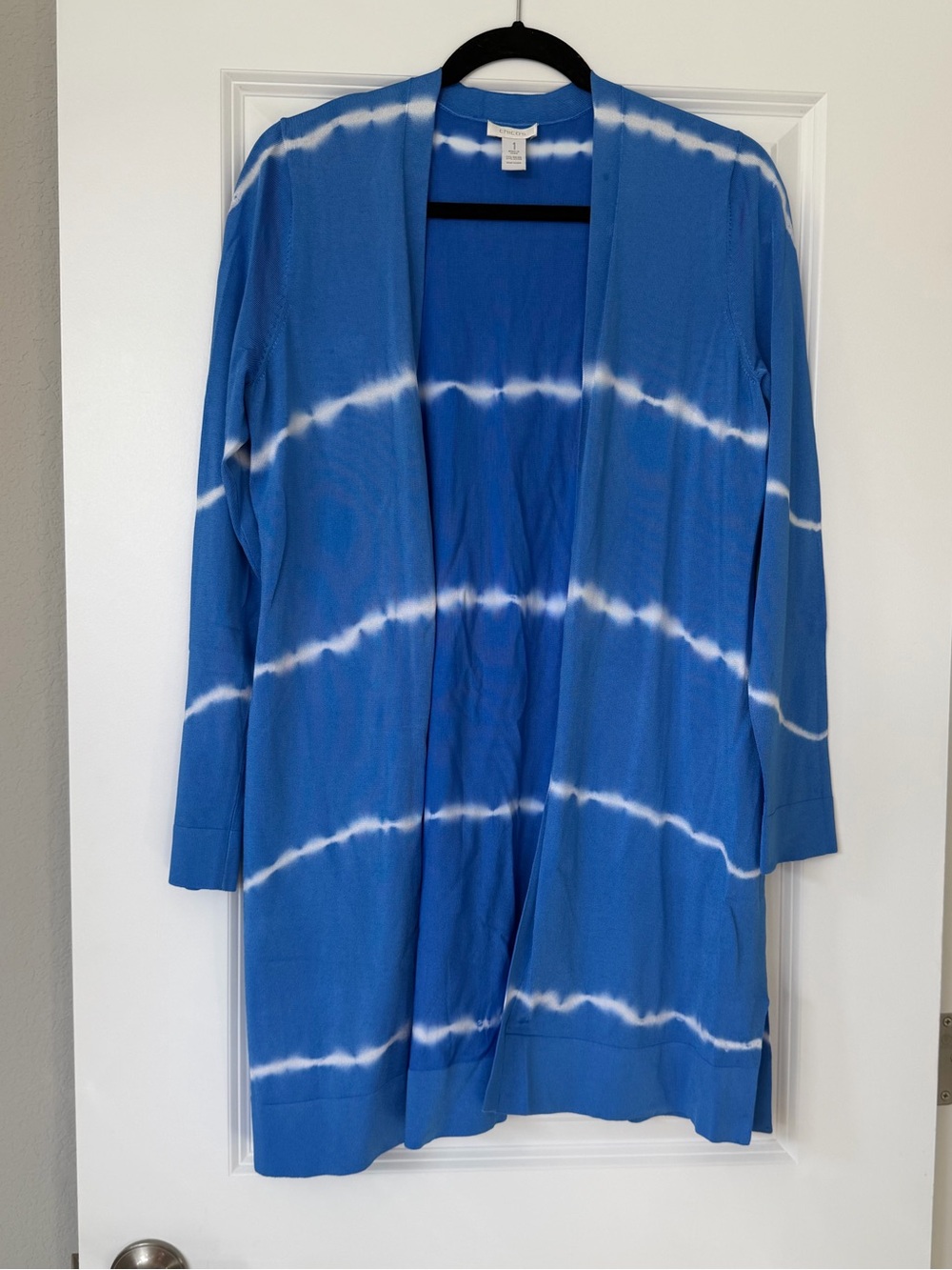Chico's Blue and White Tie-Dye Open Cardigan